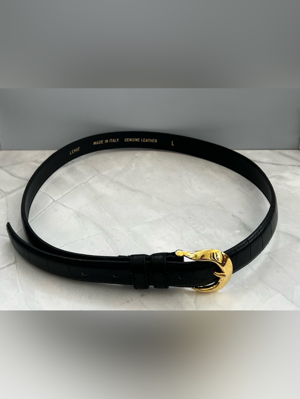 Lemie Crocodile-Embossed Genuine Leather Belt